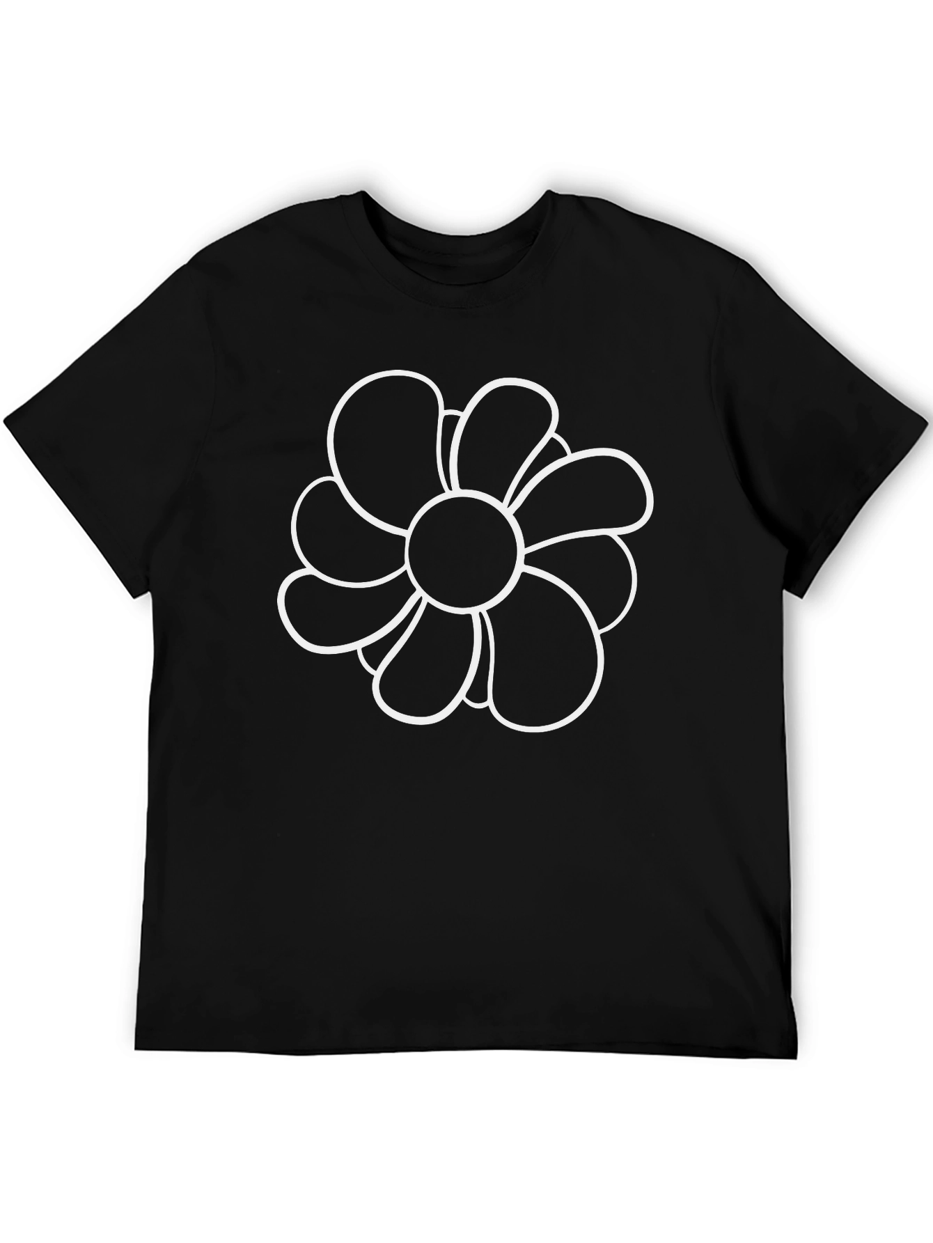 Black T-Shirt with Flower Design