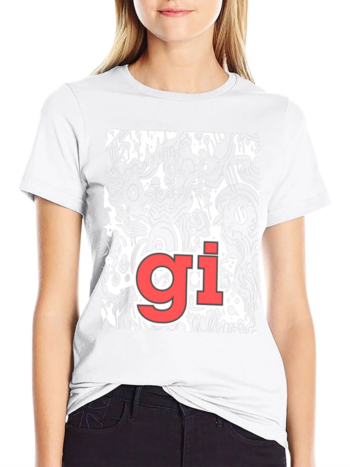 Abstract Graphic Print Tee - Black Casual T-Shirt