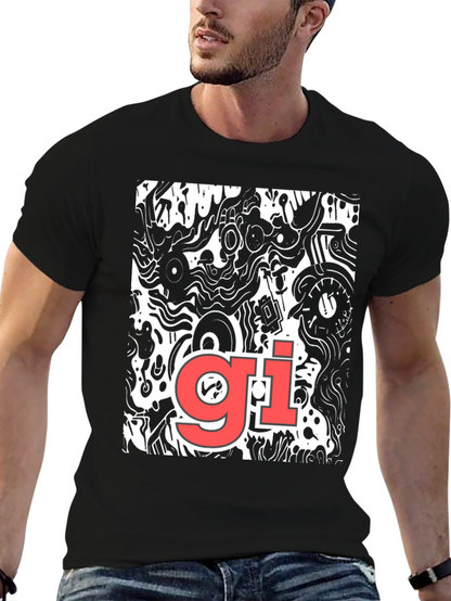 Abstract Graphic Print Tee - Black Casual T-Shirt