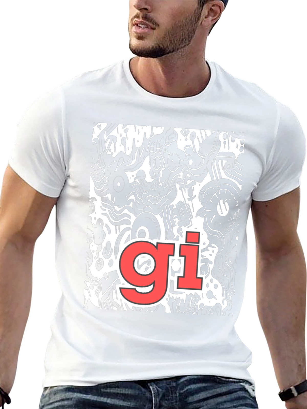 Abstract Graphic Print Tee - Black Casual T-Shirt