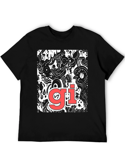 Abstract Graphic Print Tee - Black Casual T-Shirt