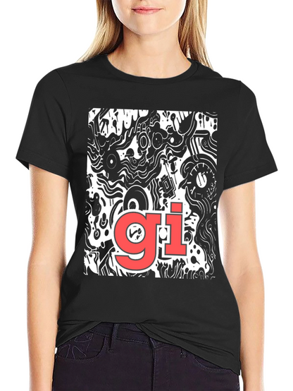 Abstract Graphic Print Tee - Black Casual T-Shirt