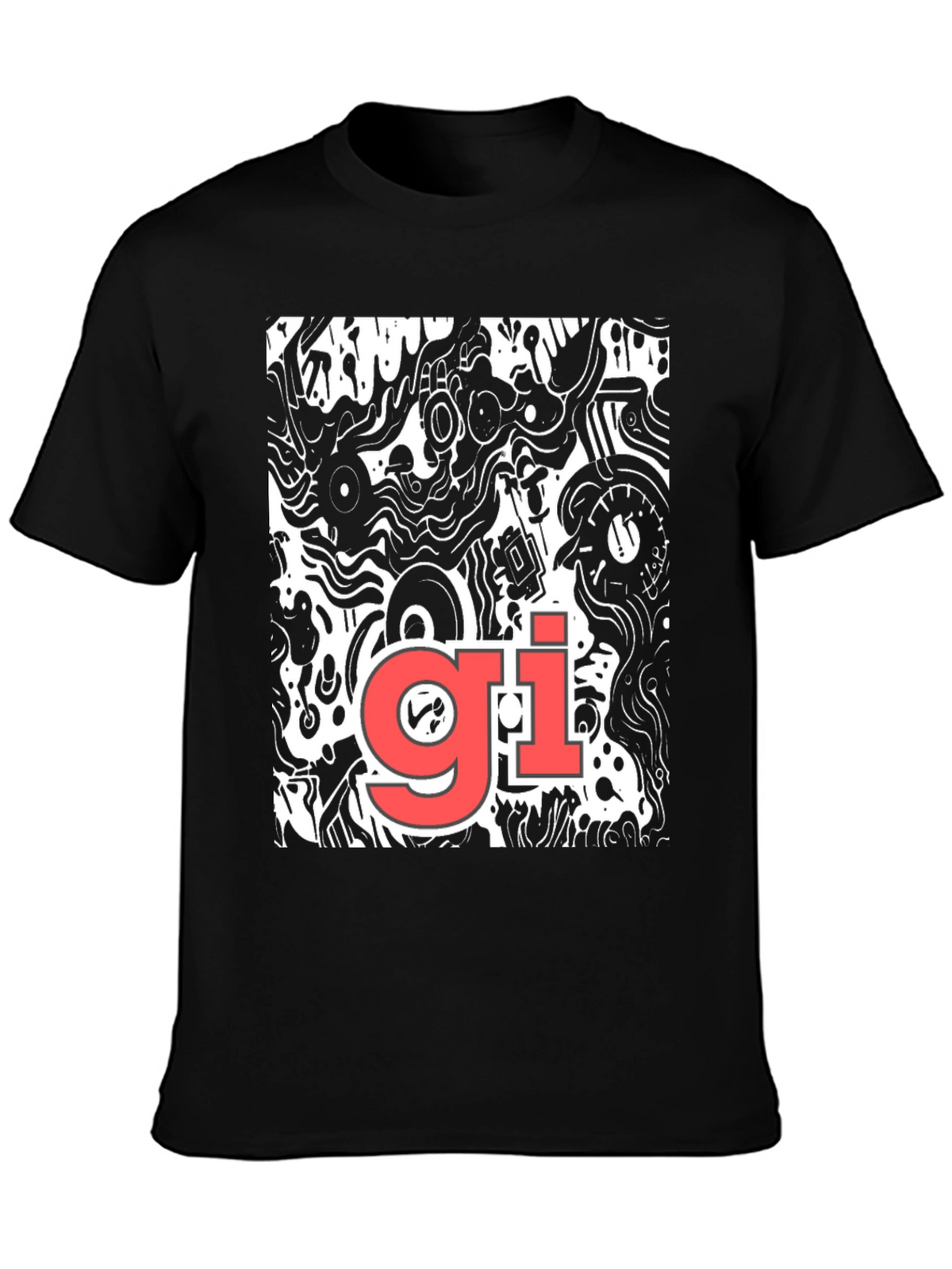 Abstract Graphic Print Tee - Black Casual T-Shirt