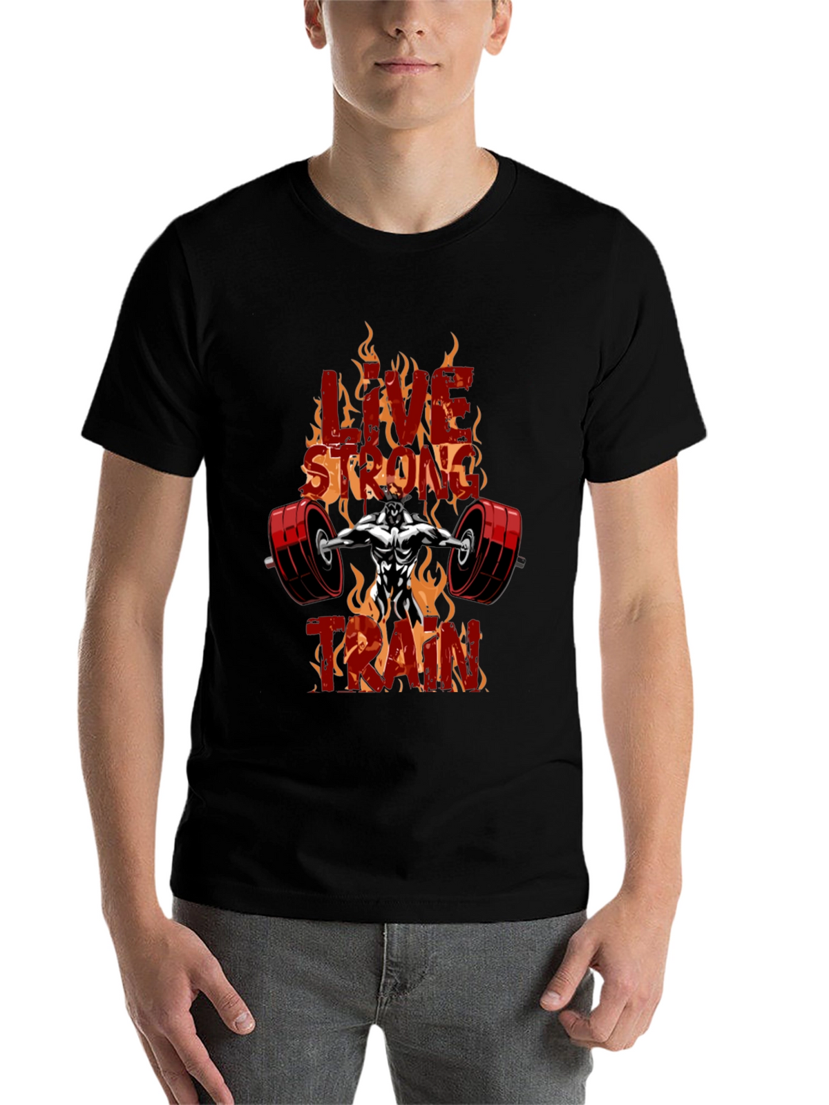 Live Strong Train Black Graphic T-Shirt