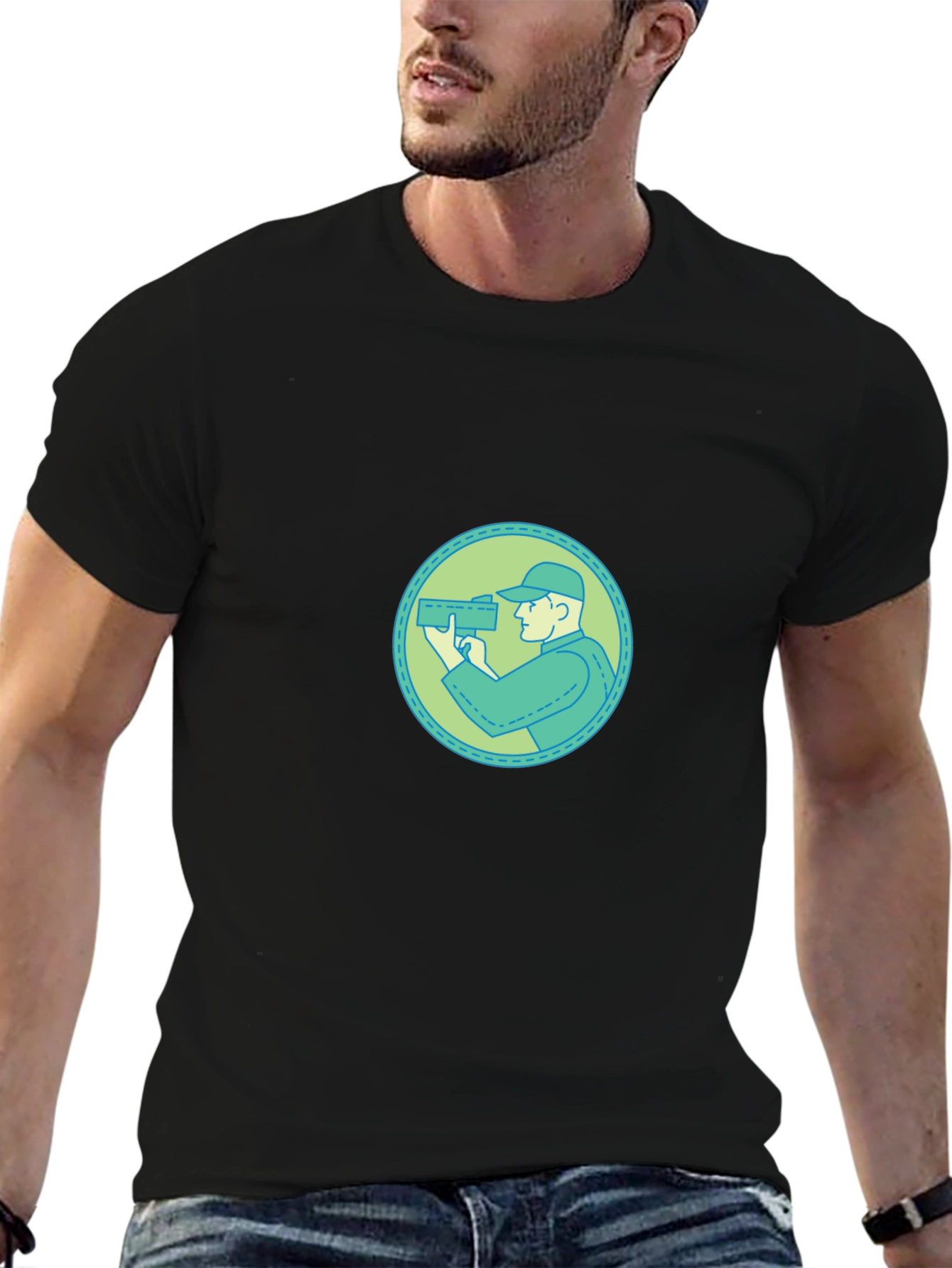 Graphic Tee - Cameraman Design Black Cotton