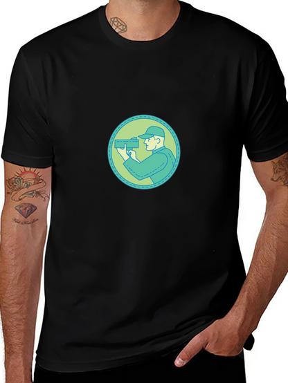 Graphic Tee - Cameraman Design Black Cotton