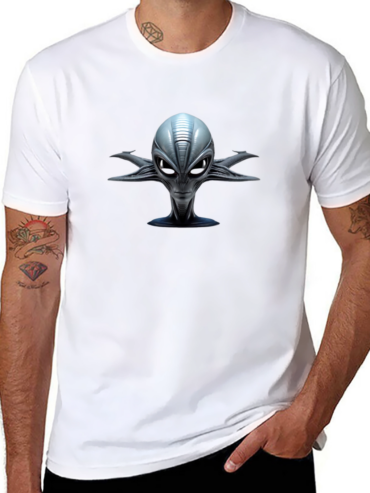 Alien Head Graphic Print Black T-Shirt