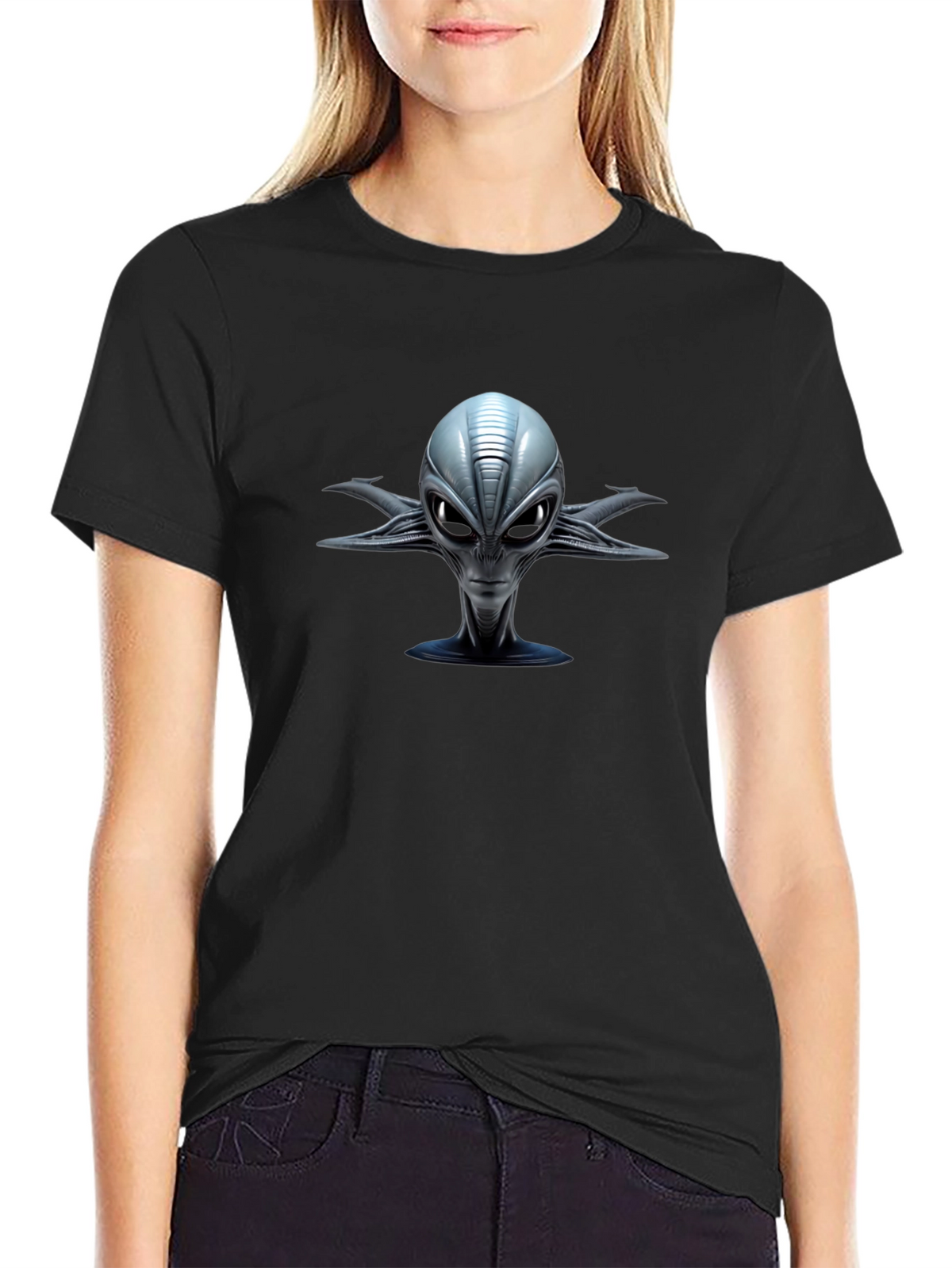 Alien Head Graphic Print Black T-Shirt