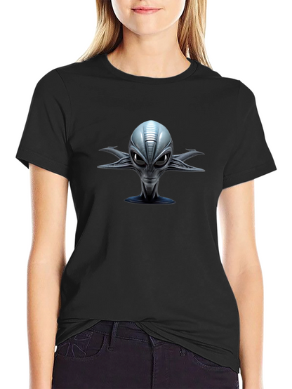 Alien Head Graphic Print Black T-Shirt