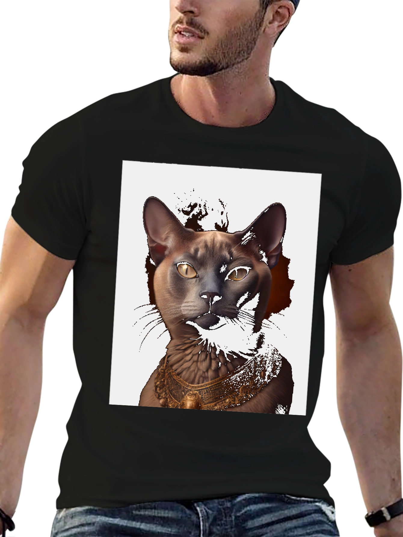 Egyptian Cat Graphic T-Shirt - Black