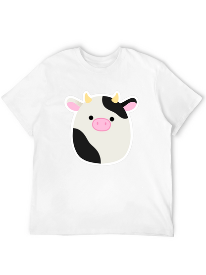 Cute Cartoon Cow Graphic Print Black T-Shirt