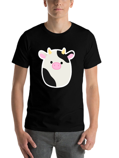Cute Cartoon Cow Graphic Print Black T-Shirt