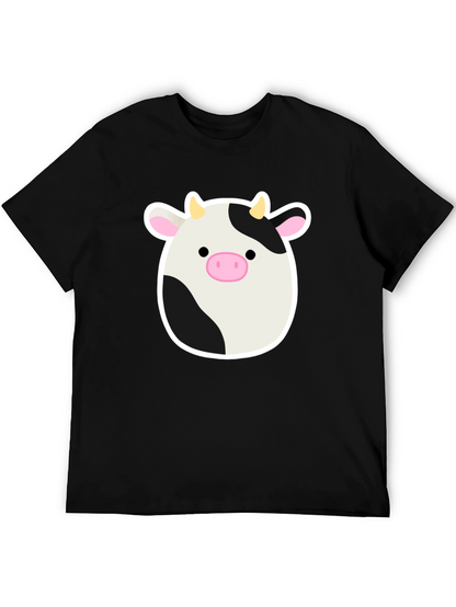 Cute Cartoon Cow Graphic Print Black T-Shirt