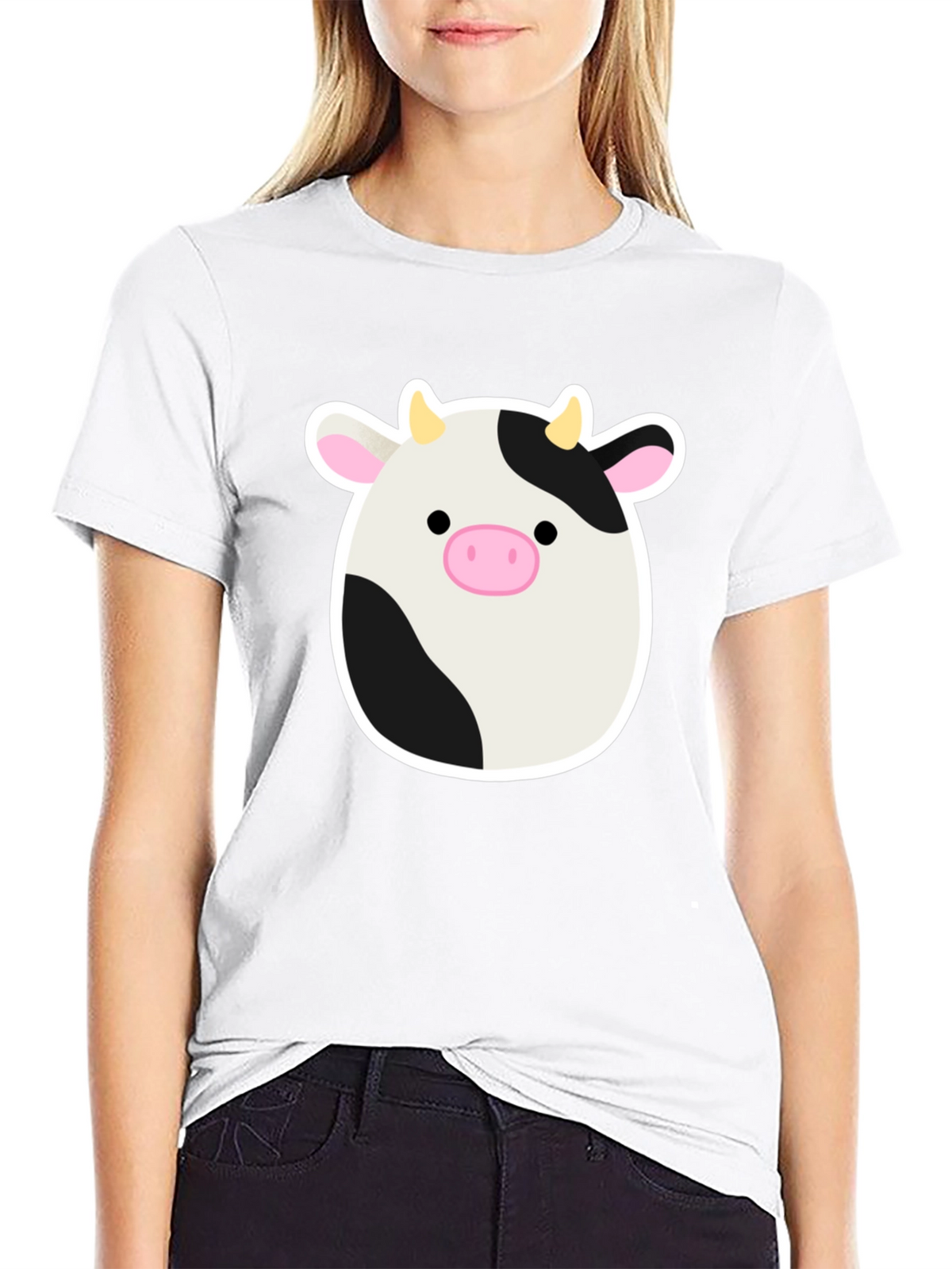 Cute Cartoon Cow Graphic Print Black T-Shirt