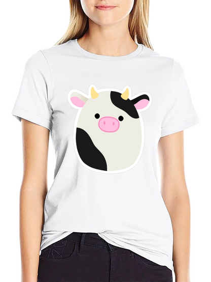 Cute Cartoon Cow Graphic Print Black T-Shirt