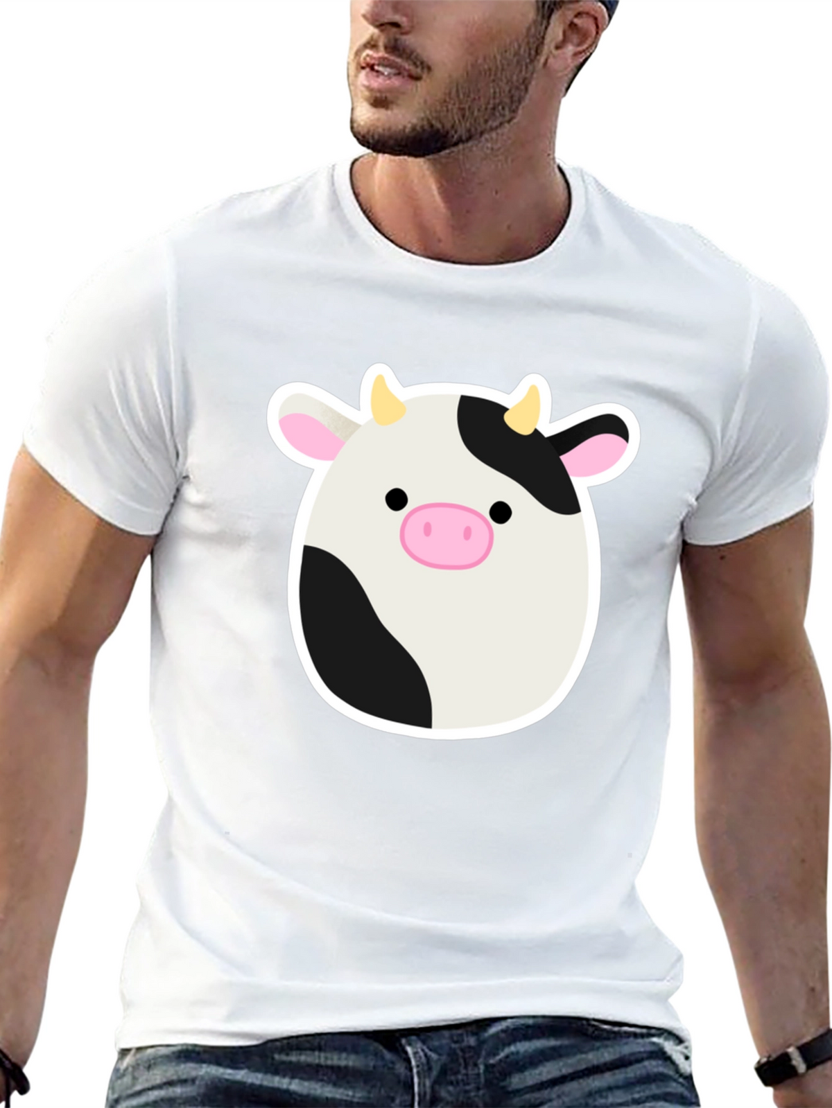 Cute Cartoon Cow Graphic Print Black T-Shirt