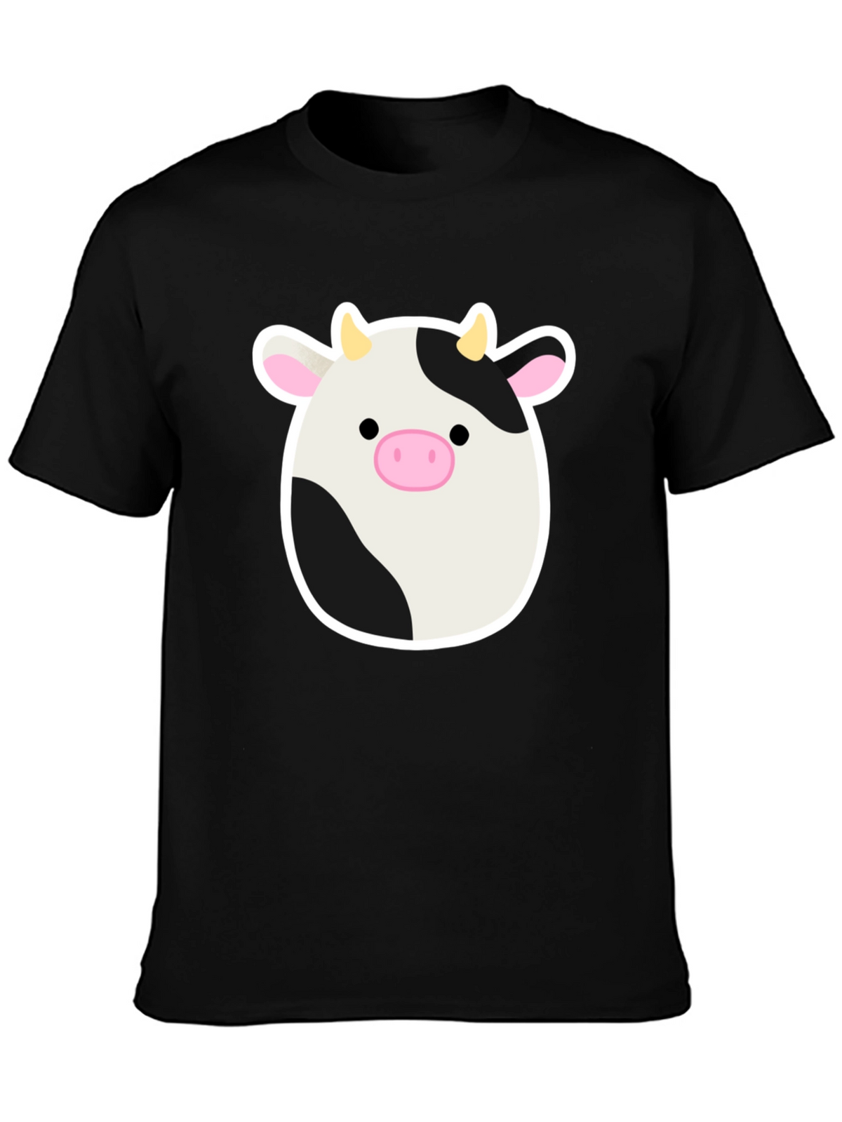 Cute Cartoon Cow Graphic Print Black T-Shirt