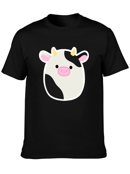 Cute Cartoon Cow Graphic Print Black T-Shirt