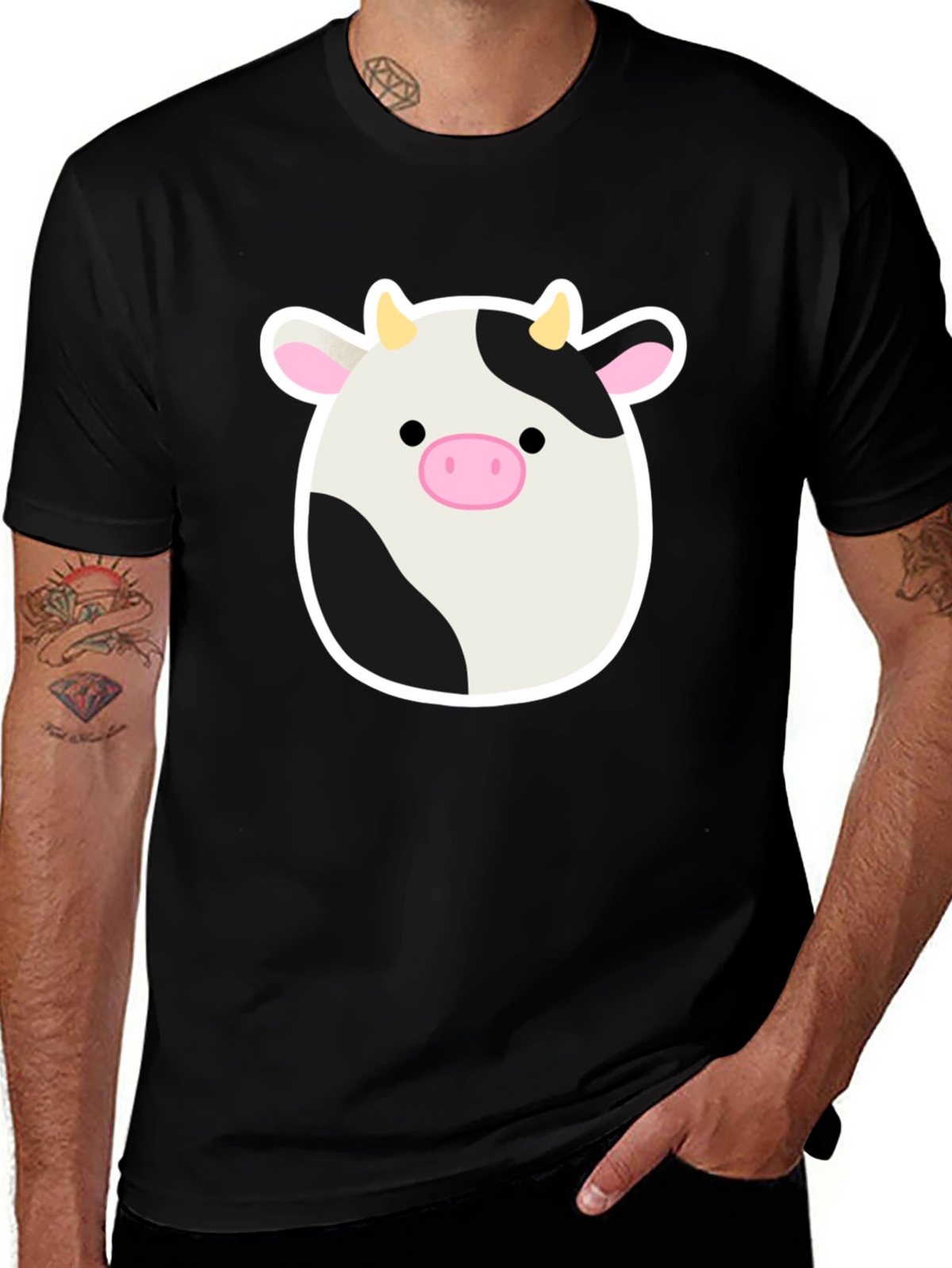 Cute Cartoon Cow Graphic Print Black T-Shirt