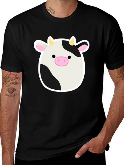Cute Cartoon Cow Graphic Print Black T-Shirt
