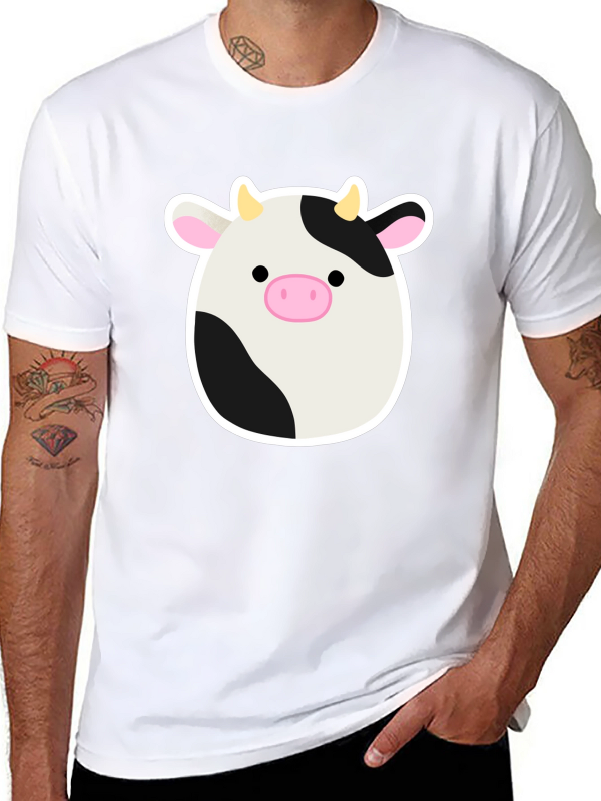 Cute Cartoon Cow Graphic Print Black T-Shirt