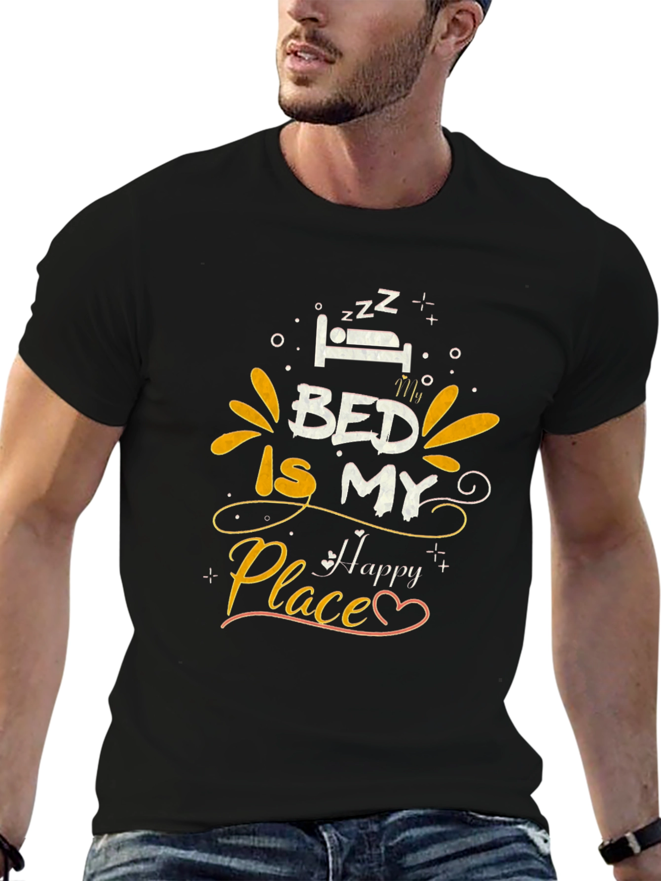 Bed Is My Happy Place Graphic Tee - Black