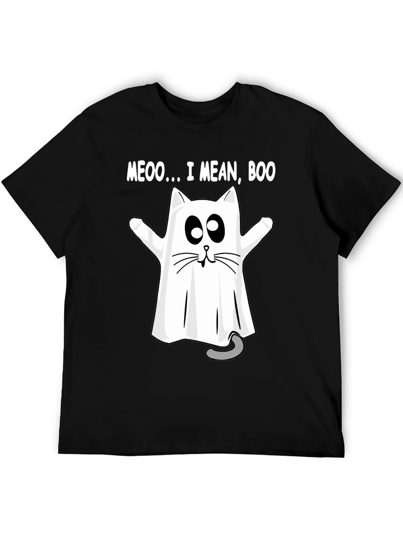 Meoo I Mean Boo Cat Ghost Halloween T-Shirt
