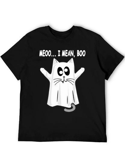 Meoo I Mean Boo Cat Ghost Halloween T-Shirt