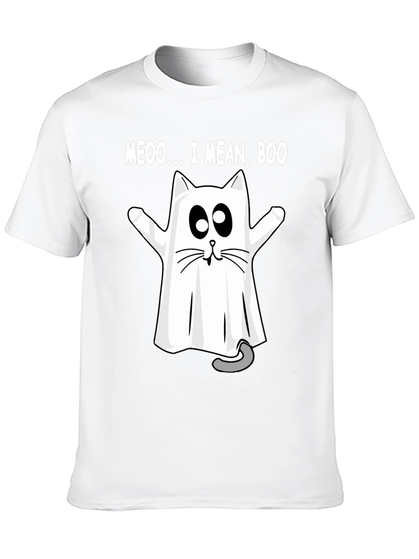 Meoo I Mean Boo Cat Ghost Halloween T-Shirt