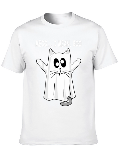Meoo I Mean Boo Cat Ghost Halloween T-Shirt
