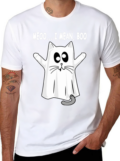 Meoo I Mean Boo Cat Ghost Halloween T-Shirt