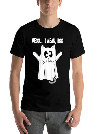 Meoo I Mean Boo Cat Ghost Halloween T-Shirt