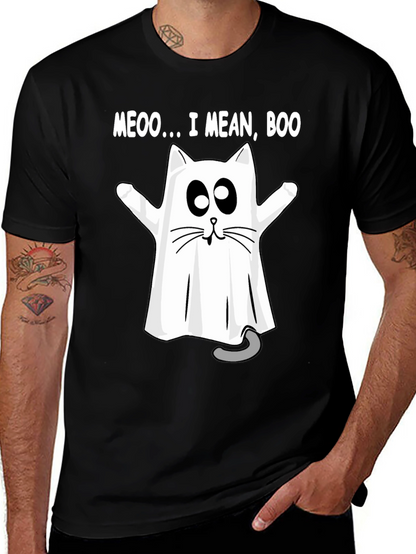 Meoo I Mean Boo Cat Ghost Halloween T-Shirt