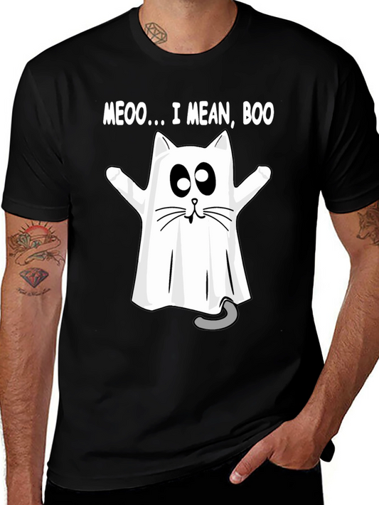 Meoo I Mean Boo Cat Ghost Halloween T-Shirt
