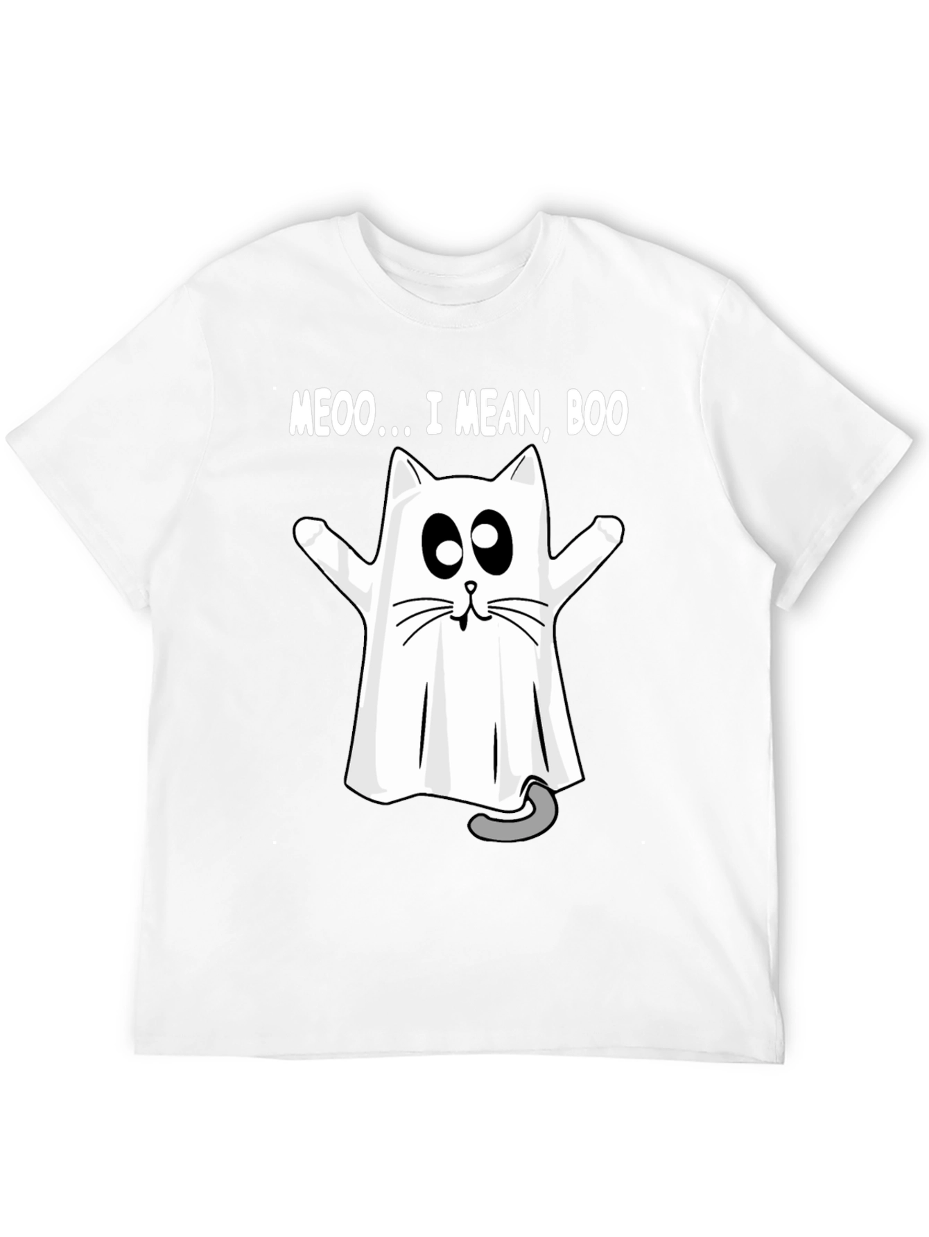 Meoo I Mean Boo Cat Ghost Halloween T-Shirt