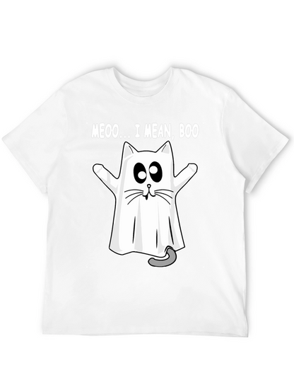 Meoo I Mean Boo Cat Ghost Halloween T-Shirt