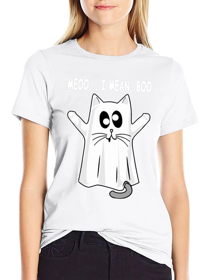 Meoo I Mean Boo Cat Ghost Halloween T-Shirt