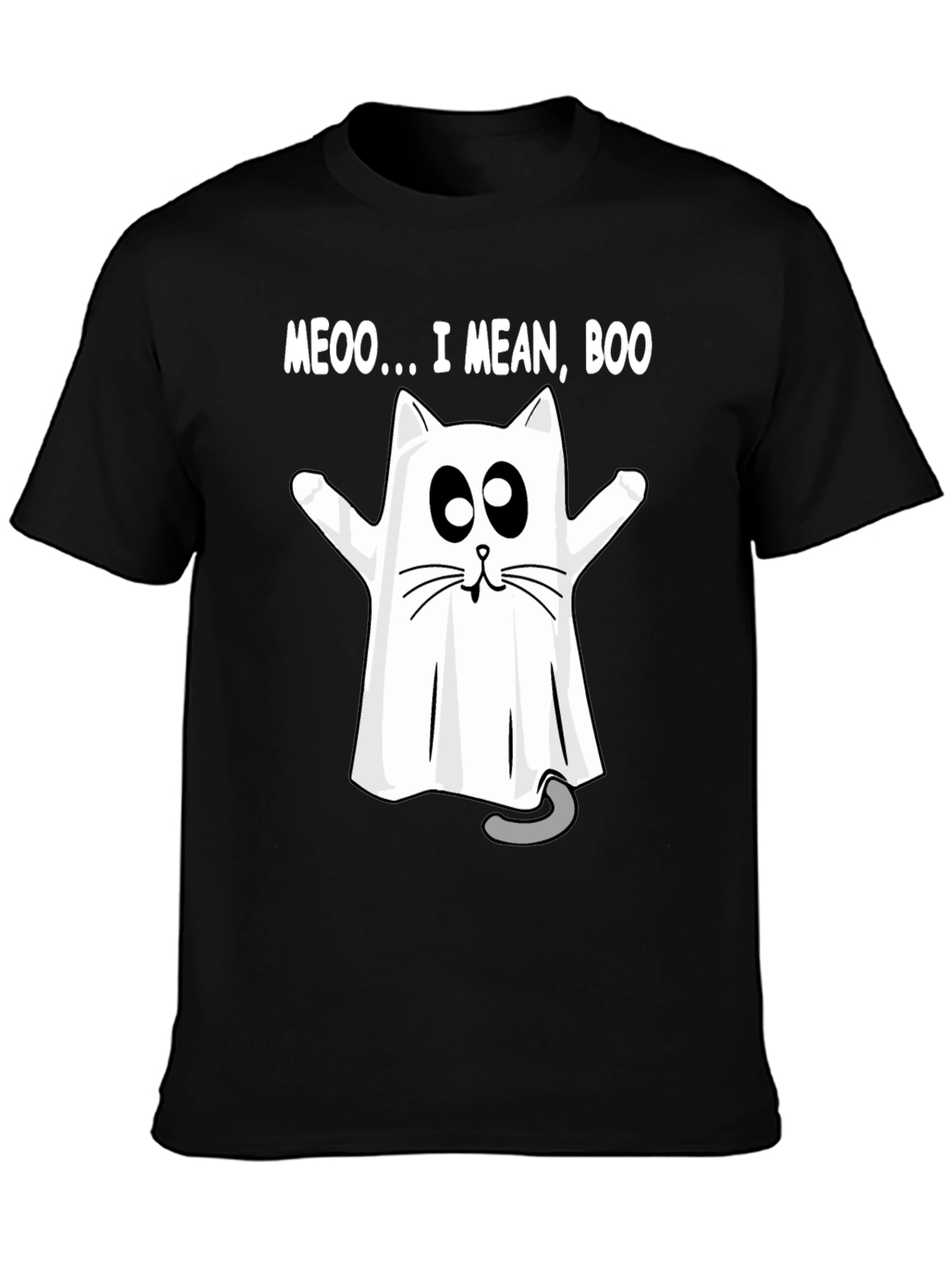 Meoo I Mean Boo Cat Ghost Halloween T-Shirt