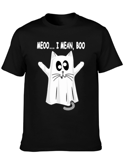Meoo I Mean Boo Cat Ghost Halloween T-Shirt