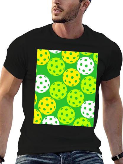 Pickleball Balls Patterned Black T-Shirt