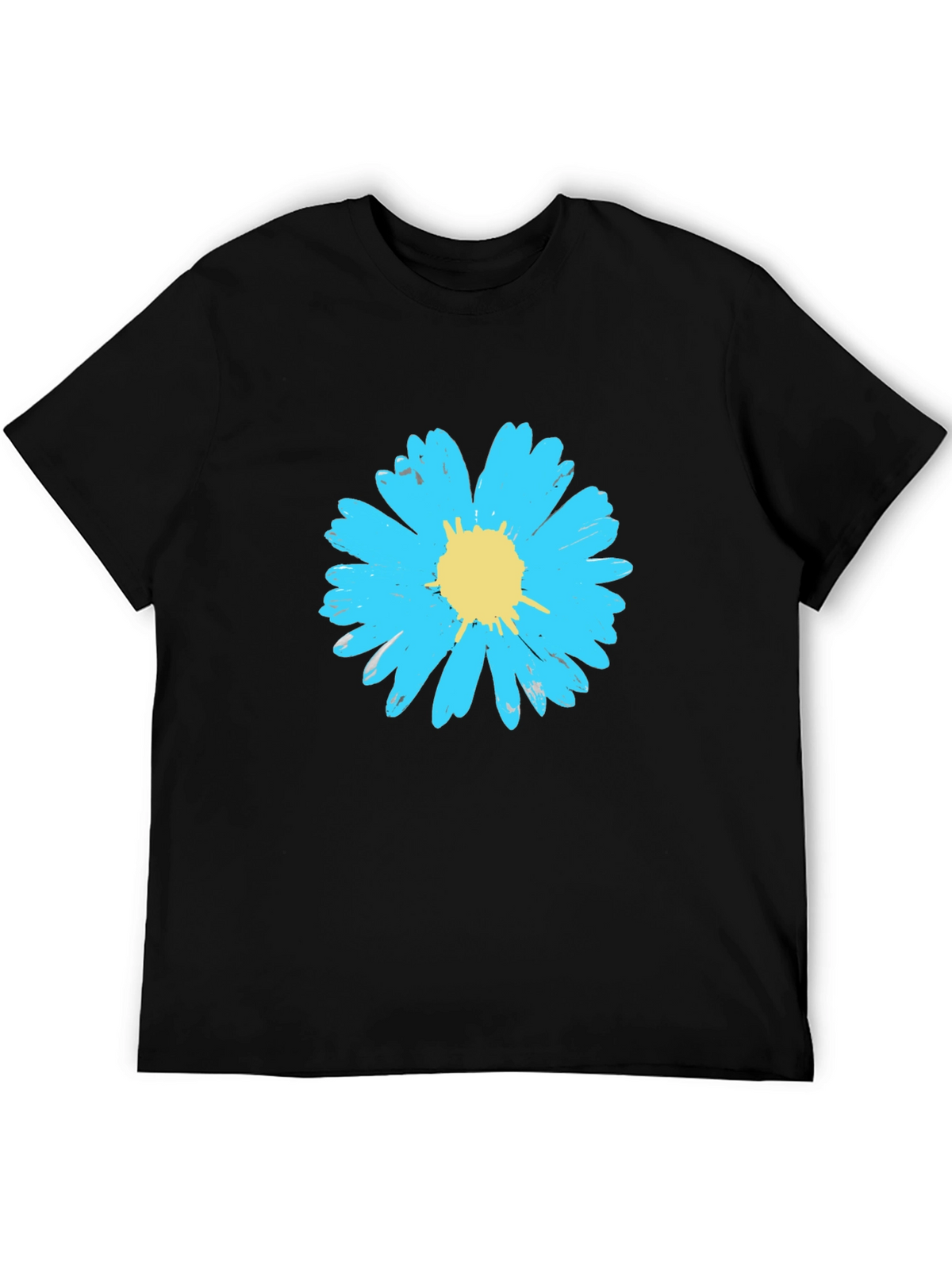 Blue Daisy Graphic Tee - Stylish Mens Black T-Shirt