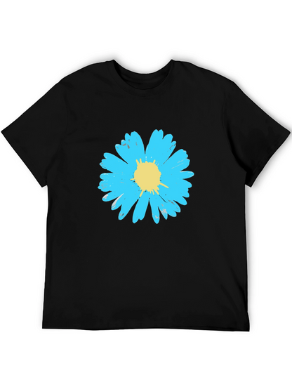 Blue Daisy Graphic Tee - Stylish Mens Black T-Shirt