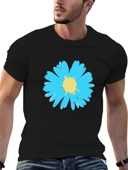Blue Daisy Graphic Tee - Stylish Mens Black T-Shirt