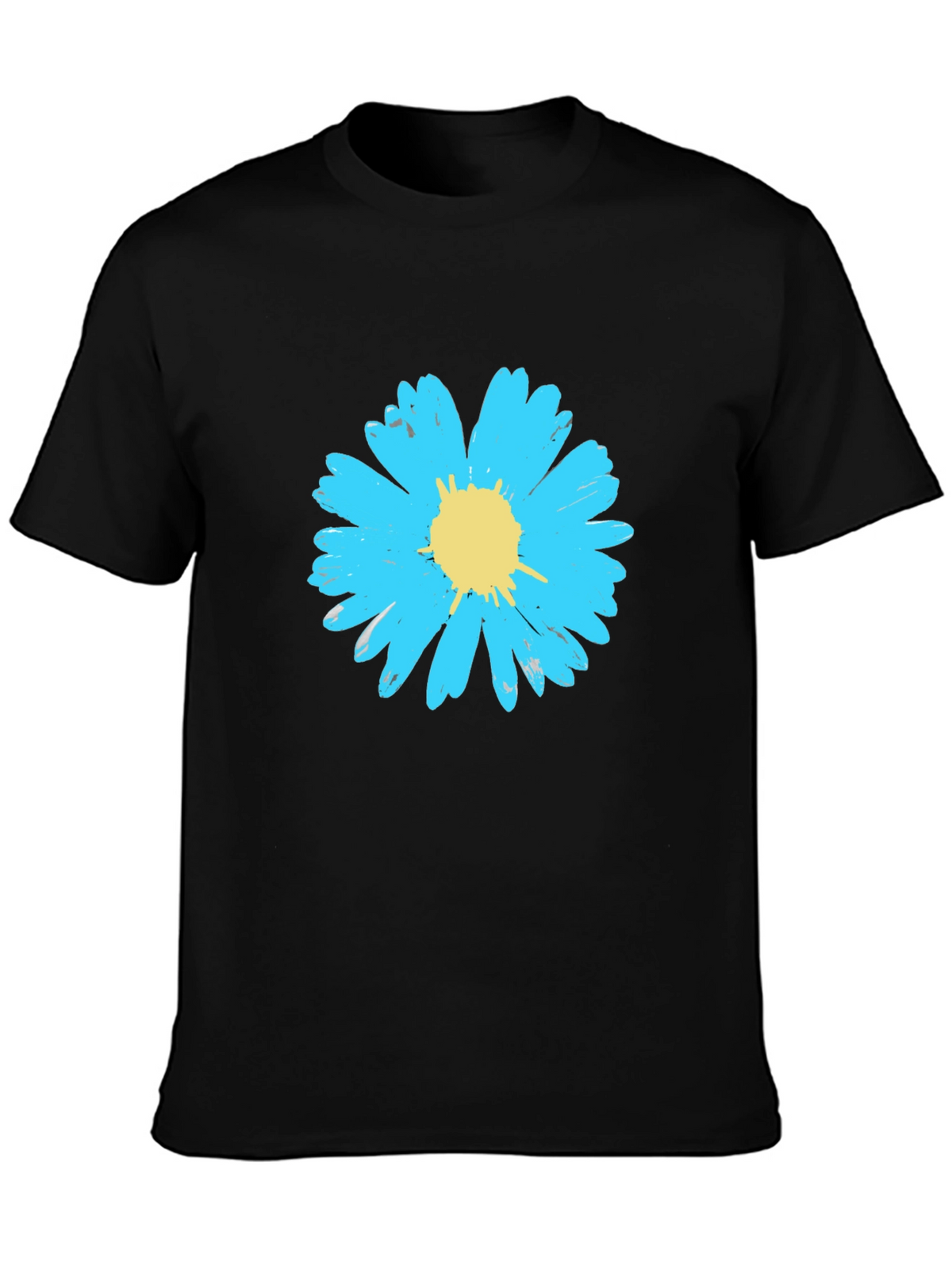 Blue Daisy Graphic Tee - Stylish Mens Black T-Shirt