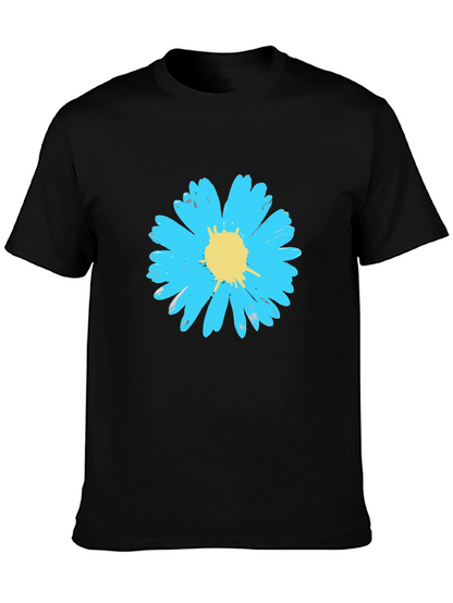 Blue Daisy Graphic Tee - Stylish Mens Black T-Shirt