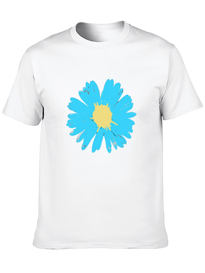 Blue Daisy Graphic Tee - Stylish Mens Black T-Shirt