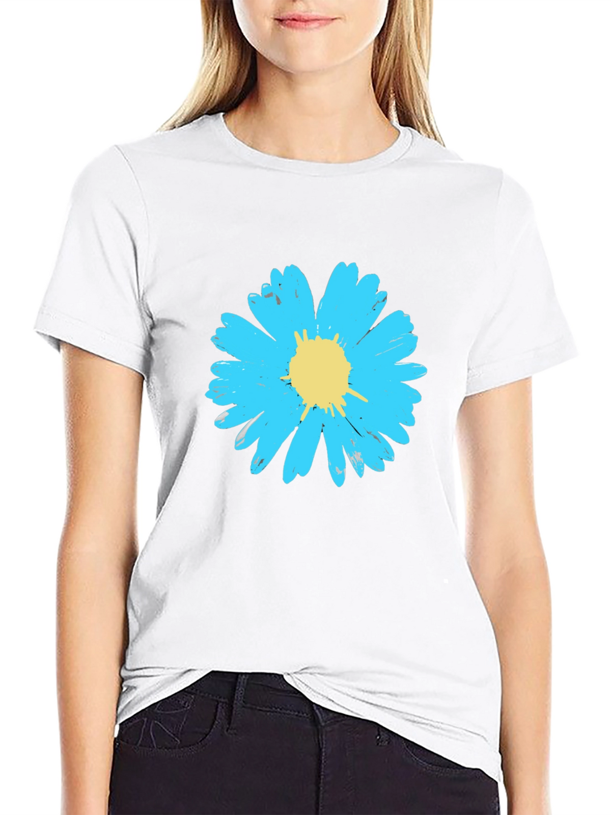 Blue Daisy Graphic Tee - Stylish Mens Black T-Shirt