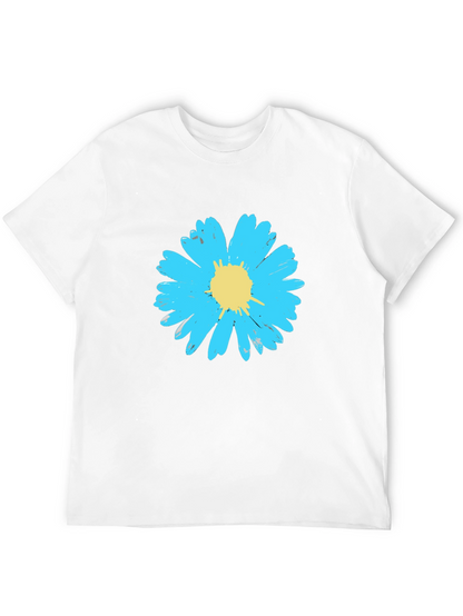 Blue Daisy Graphic Tee - Stylish Mens Black T-Shirt