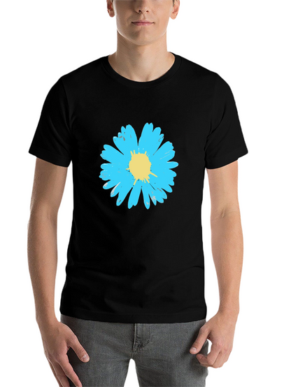 Blue Daisy Graphic Tee - Stylish Mens Black T-Shirt