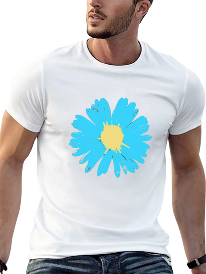 Blue Daisy Graphic Tee - Stylish Mens Black T-Shirt